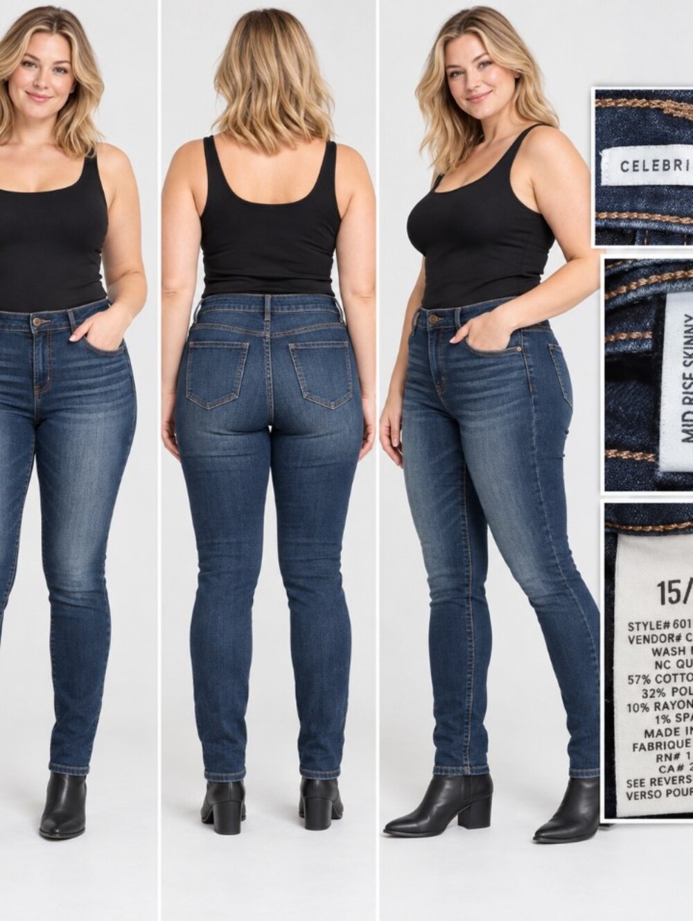 Q1 Pink Mid Rise Skinny Jeans in Dark Blue Wash